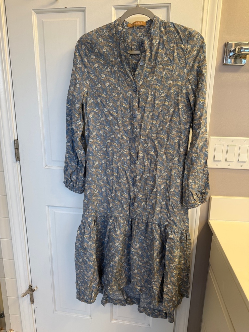 The Middle Vintage Floral Drop Waist Quarter Sleeve Button Down Prairie Dress